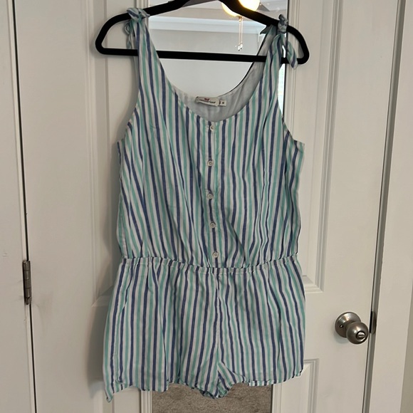 Button Front Stripe Romper - Picture 1 of 3